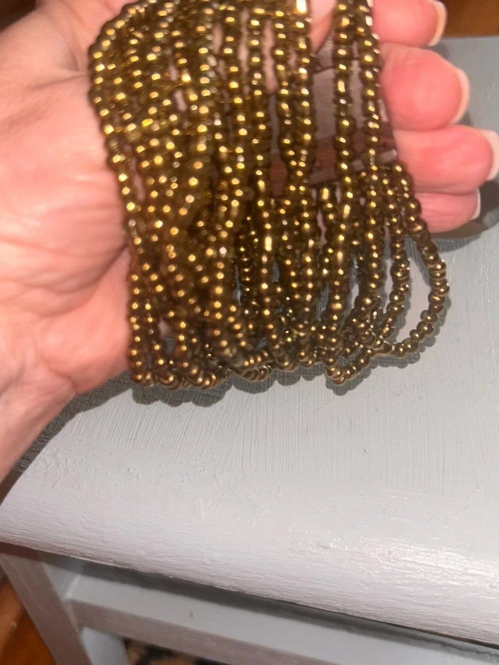 Beaded Multi-Strand Brown Bracelet with wood clasp